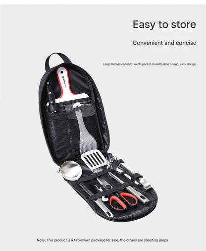 Portable Kitchen Utensil Storage Bag - Lightweight Organizer for Camping and Outdoor Cooking, Black.