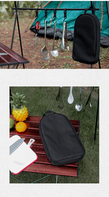 Portable Kitchen Utensil Storage Bag - Lightweight Organizer for Camping and Outdoor Cooking, Black.