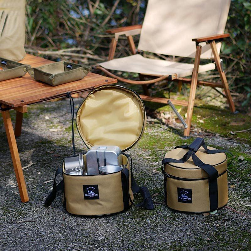 Portable Outdoor Kitchen Utensil Organizer,Waterproof Camping Cookware Storage Bag, Smoke Gray-Size L.