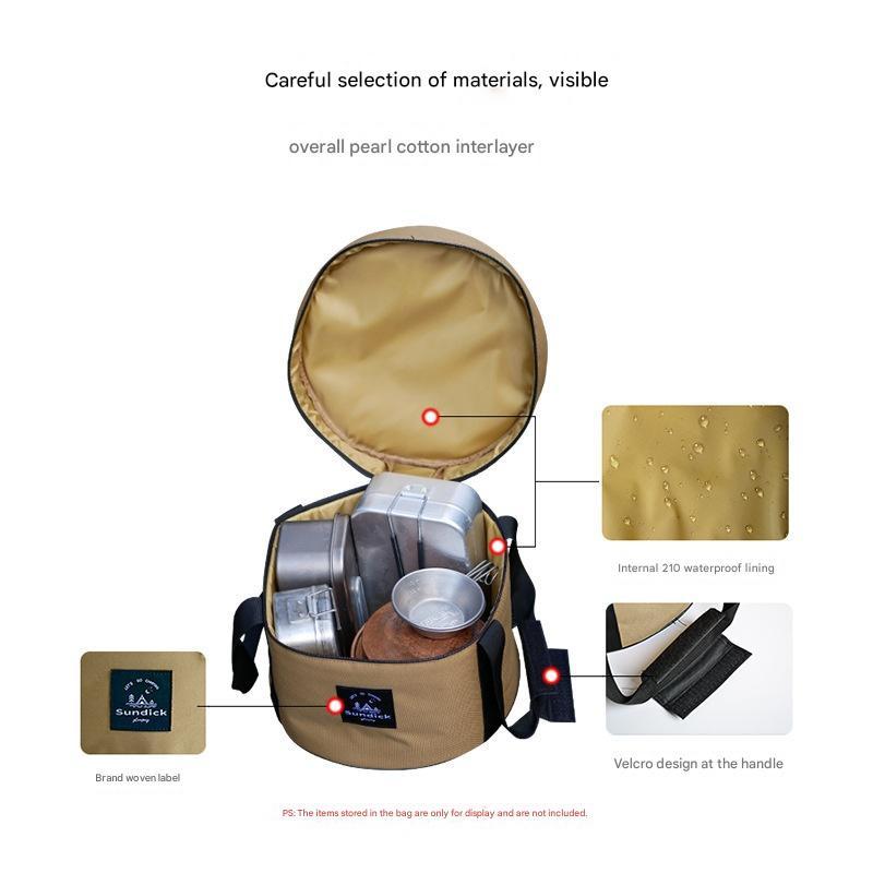 Portable Outdoor Kitchen Utensil Organizer,Waterproof Camping Cookware Storage Bag, Smoke Gray-Size L.