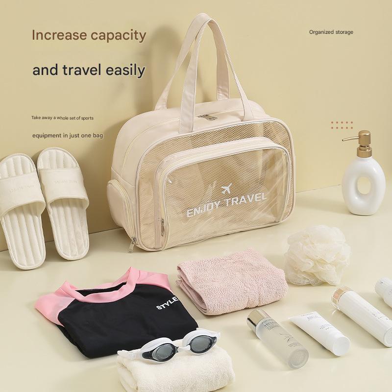 Waterproof beach bag with wet and dry separation, gym and swim storage bag, toiletries and cosmetic bag for swimsuits and goggles (Pink has no shoe compartment)