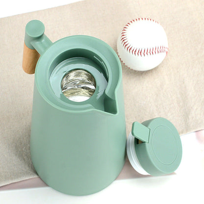 1000ml Bamboo Green thermos bottle with wooden handle, double-layer glass liner coffee pot, suitable for hot and cold drinks