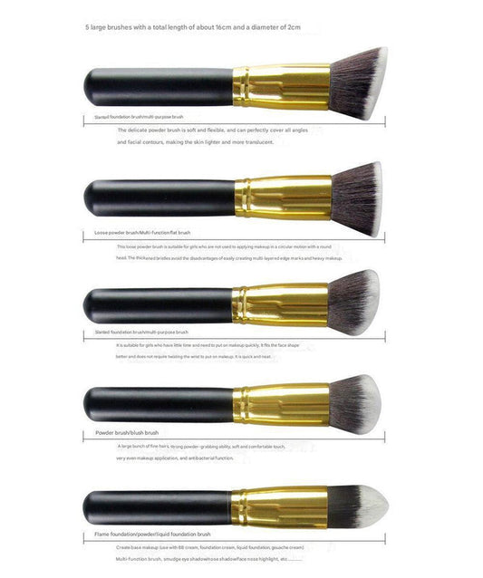 10-Piece Black silver Makeup Brush Set - Large and Small Brushes for Professional Beauty Application