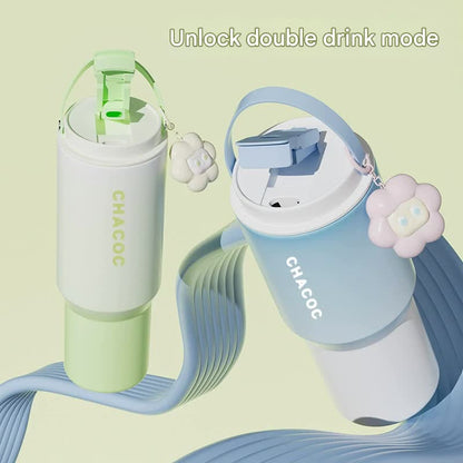 304 Stainless Steel Insulated Tumbler,Large Capacity with Handle and Cute Cloud Accessory(Green)