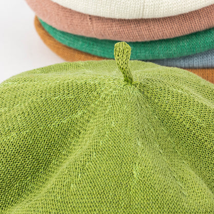 Olive green Linen Knit Beret - Classic Soft and Stylish Headwear