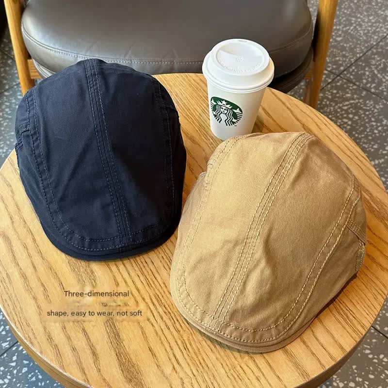 Retro Newsboy Cap - Unisex Vintage Flat Beret with Visor(Apricot )