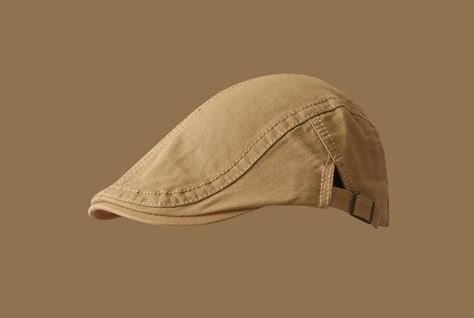Retro Newsboy Cap - Unisex Vintage Flat Beret with Visor(Khaki)