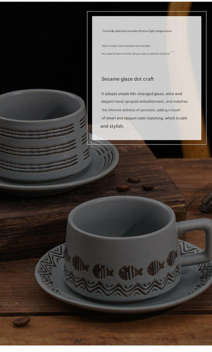 Vintage Ceramic Coffee Cup and Saucer Set - Elegant Afternoon Tea Set(Wave Fish White)