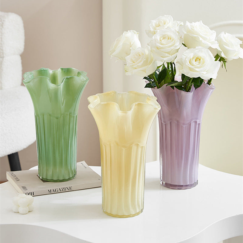 Nordic-Style Glass Vase - Elegant Fluted Flower Vase for Home Decor(Pink)