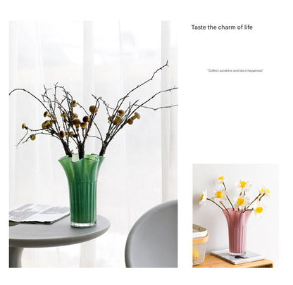 Nordic-Style Glass Vase - Elegant Fluted Flower Vase for Home Decor(Pink)