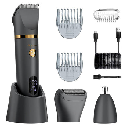 3-in-1 Men's Electric Body Groomer & Hair Clipper Kit - Waterproof, USB-C Rechargeable with Charging Dock(Upgraded gray)