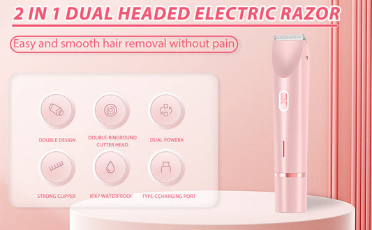 2-in-1 Ladies Electric Shaver & Trimmer - IPX7 Waterproof, USB-C Rechargeable, Dual Head Design(Blue)