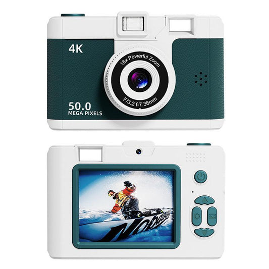 Compact 4K Digital Camera - 50MP, 16x Zoom, 2.4-inch IPS Screen, WiFi & Fill Light - Retro CCD Style(Green).