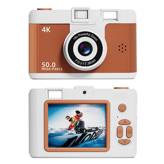 Compact 4K Digital Camera - 50MP, 16x Zoom, 2.4-inch IPS Screen, WiFi & Fill Light - Retro CCD Style(Brown).