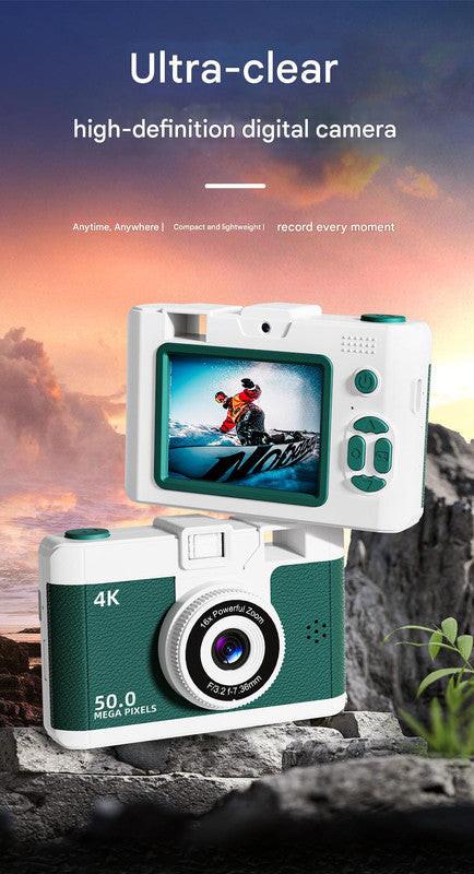 Compact 4K Digital Camera - 50MP, 16x Zoom, 2.4-inch IPS Screen, WiFi & Fill Light - Retro CCD Style(Brown).