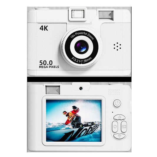 Compact 4K Digital Camera - 50MP, 16x Zoom, 2.4-inch IPS Screen, WiFi & Fill Light - Retro CCD Style(White).