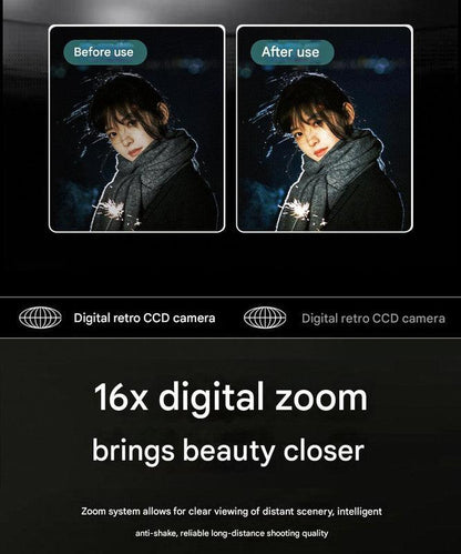Compact 4K Digital Camera - 50MP, 16x Zoom, 2.4-inch IPS Screen, WiFi & Fill Light - Retro CCD Style(White).