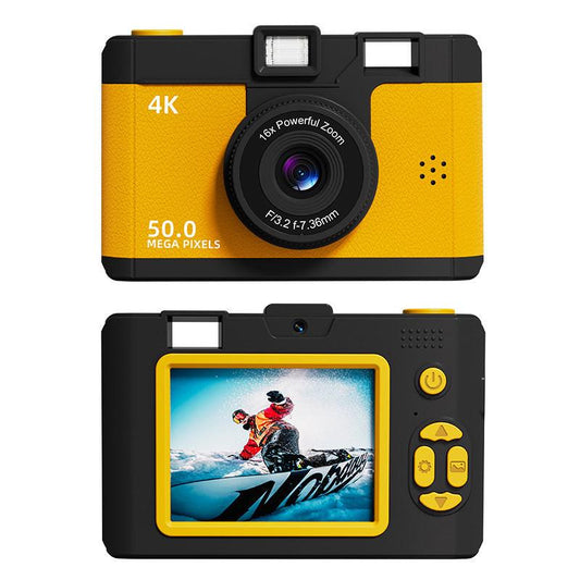 Compact 4K Digital Camera - 50MP, 16x Zoom, 2.4-inch IPS Screen, WiFi & Fill Light - Retro CCD Style(Yellow).