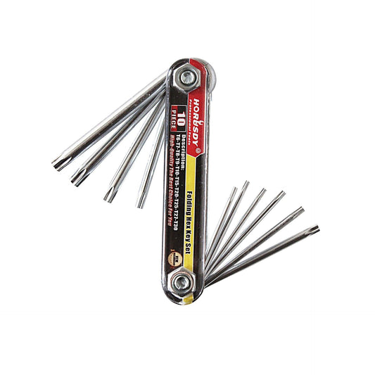10-Piece Folding Torx Key Wrench Set - T6-T30 Star Keys, Portable Multi-Tool(silver).