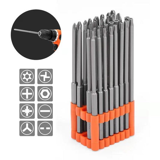 32-Piece Extra Long Screwdriver Bit Set - 150mm S2 Steel Bits with Organizer Stand.