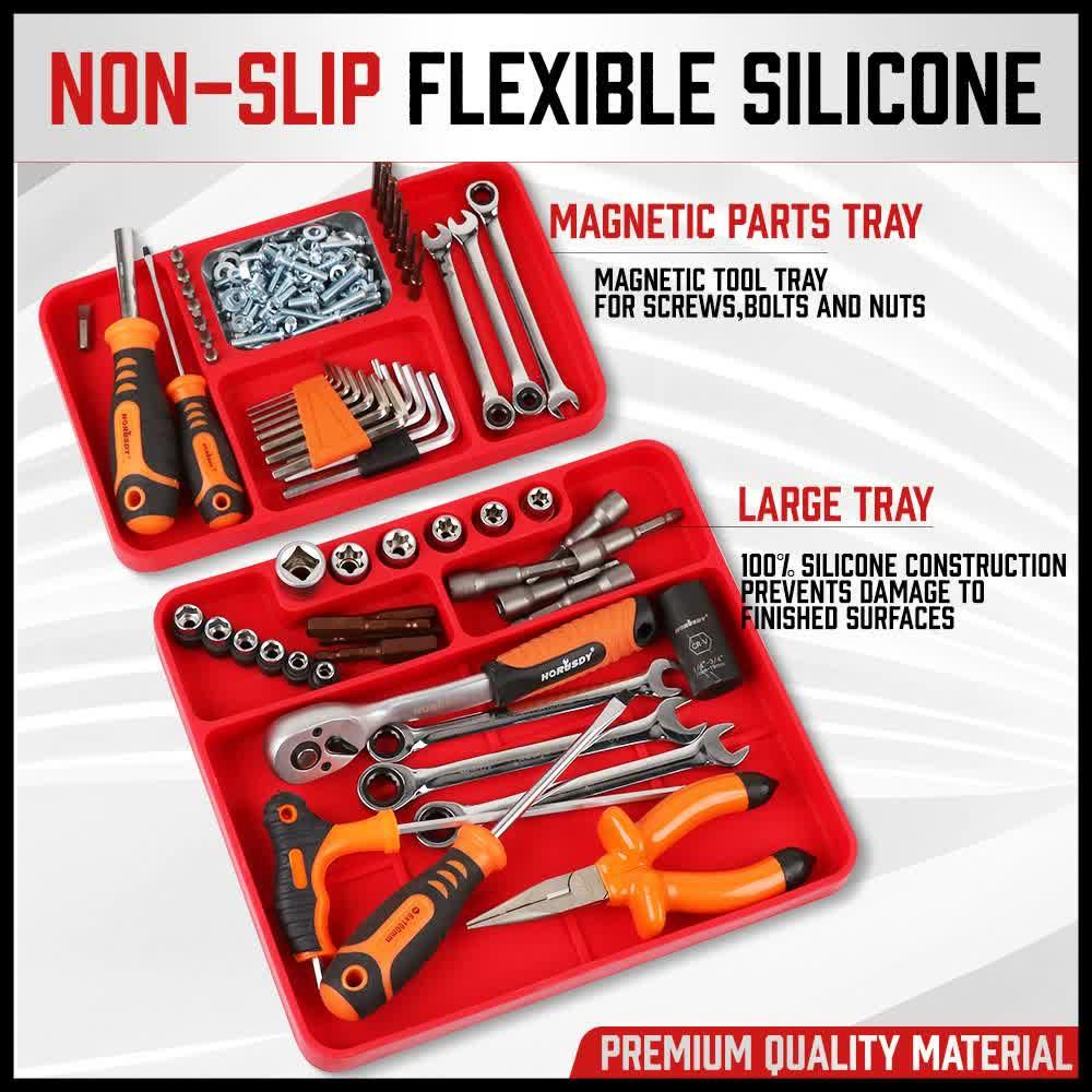 Set of 2 Non-Slip Flexible Silicone Tool Organizer Trays with Magnetic Parts Holder.