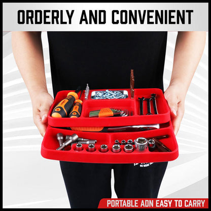 Set of 2 Non-Slip Flexible Silicone Tool Organizer Trays with Magnetic Parts Holder.