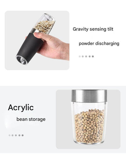 Gravity Electric Salt & Pepper Grinder Set - Adjustable Coarseness, LED Light, Battery Operated(black)