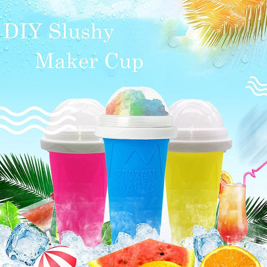 DIY Frozen Magic Slushy Maker Cup - Quick Squeeze Smoothie Cup with Lid & Straw/Spoon(Green).