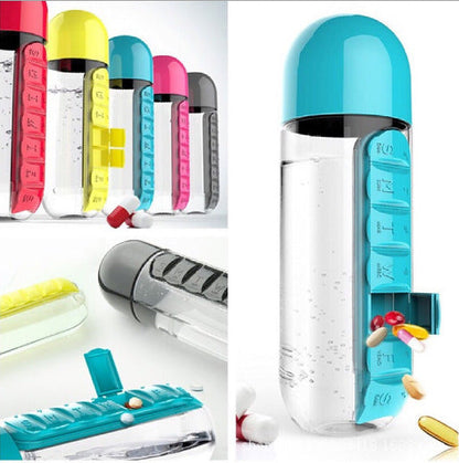 2pc 2-in-1 Water Bottle with 7-Day Pill Organizer - 600ml BPA-Free, Portable & Leakproof(Rose)