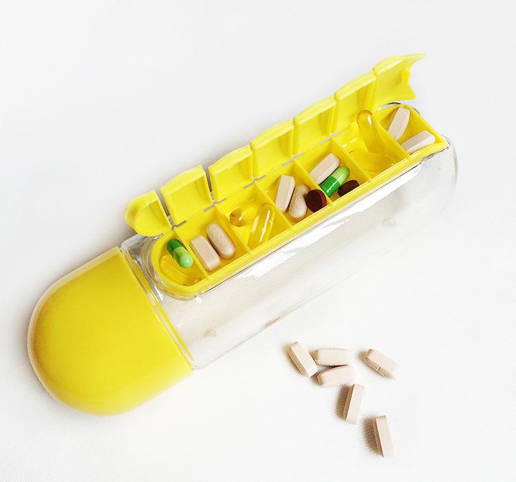 2pc 2-in-1 Water Bottle with 7-Day Pill Organizer - 600ml BPA-Free, Portable & Leakproof(Red)