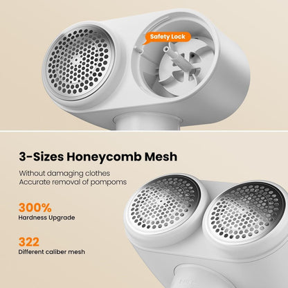 Dual-Head Electric Lint Remover - USB-C Rechargeable, LED Display, 5-Size Honeycomb Mesh(Black)