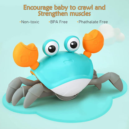 Interactive Crawling Crab Baby Toy with Music, Lights & Obstacle Avoidance(Orange).