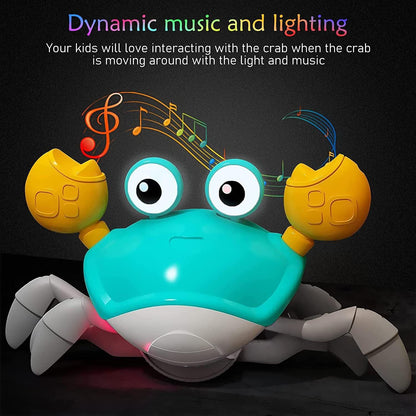 Interactive Crawling Crab Baby Toy with Music, Lights & Obstacle Avoidance(Orange).