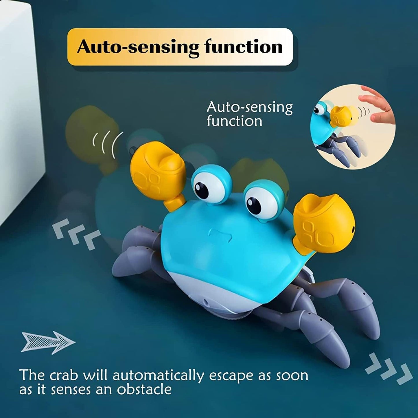 Interactive Crawling Crab Baby Toy with Music, Lights & Obstacle Avoidance(Orange).