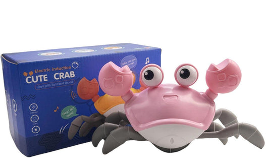 Interactive Crawling Crab Baby Toy with Music, Lights & Obstacle Avoidance(Pink).