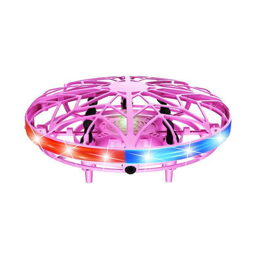 Hand-Controlled UFO Mini Drone with LED Lights & Obstacle Avoidance(pink).