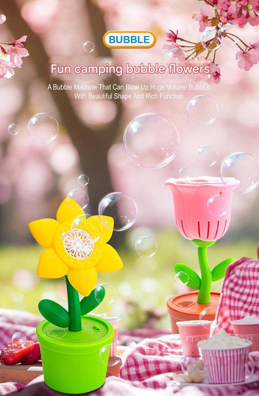 Electric Flower Bubble Machine with Music - Rechargeable, 10-Hole Output(Red).