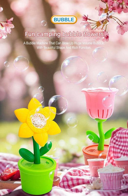 Electric Flower Bubble Machine with Music - Rechargeable, 10-Hole Output(Red).