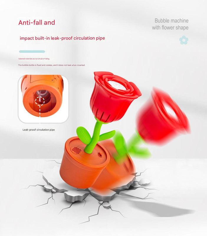 Electric Flower Bubble Machine with Music - Rechargeable, 10-Hole Output(Red).