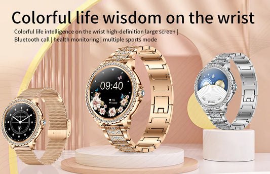 Elegant Women's Smartwatch,HD Touchscreen, Bluetooth Calls, Health Monitoring(Silver Thin Steel Strip)