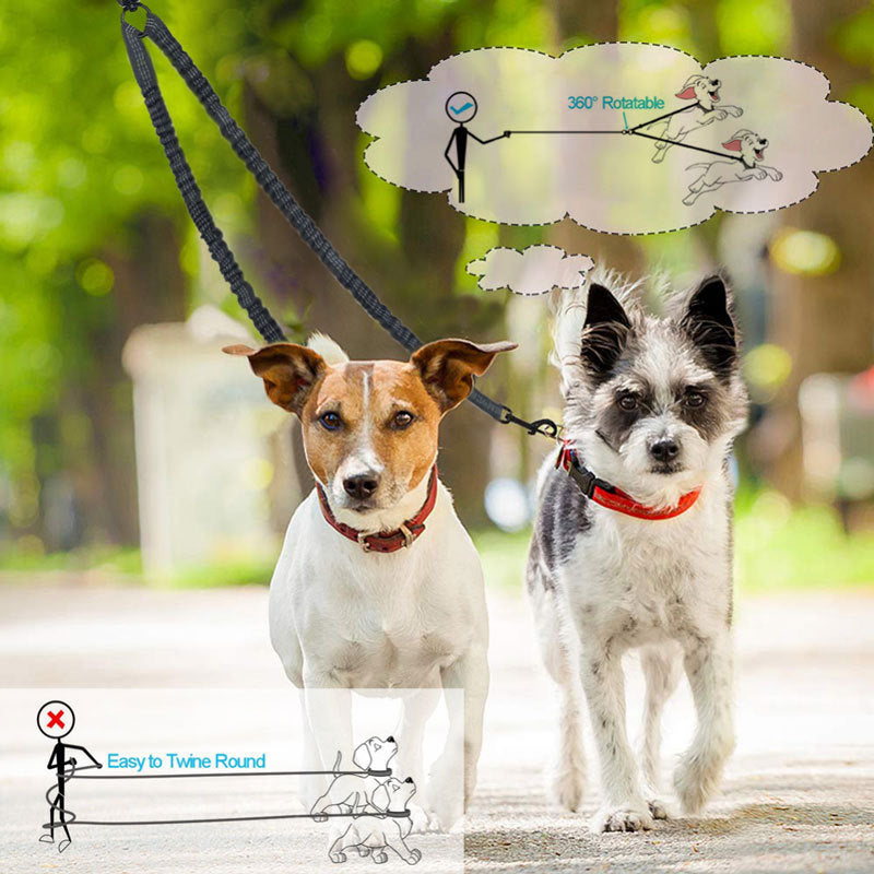 Red Pet Double-Ended Rope + 1.5M Leash - Easy to walk two dogs, tangle-free design