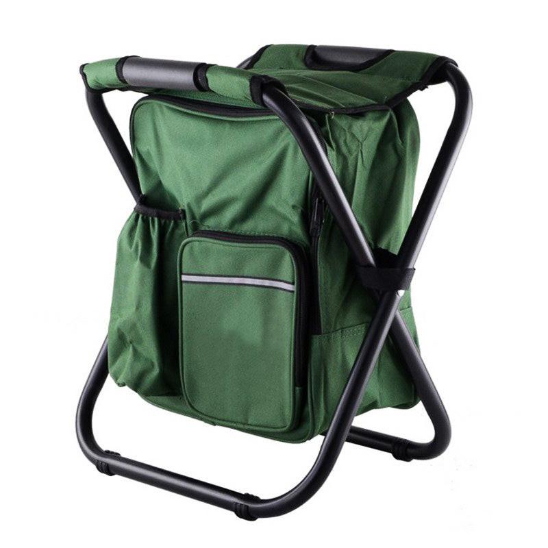 Green Insulated Cooler Backpack Chair - Foldable Stool for Picnics & BBQ.