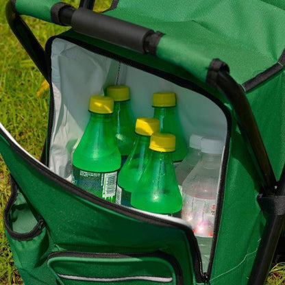 Green Insulated Cooler Backpack Chair - Foldable Stool for Picnics & BBQ.