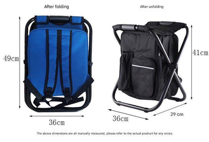 Green Insulated Cooler Backpack Chair - Foldable Stool for Picnics & BBQ.