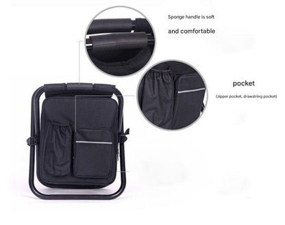 Green Insulated Cooler Backpack Chair - Foldable Stool for Picnics & BBQ.