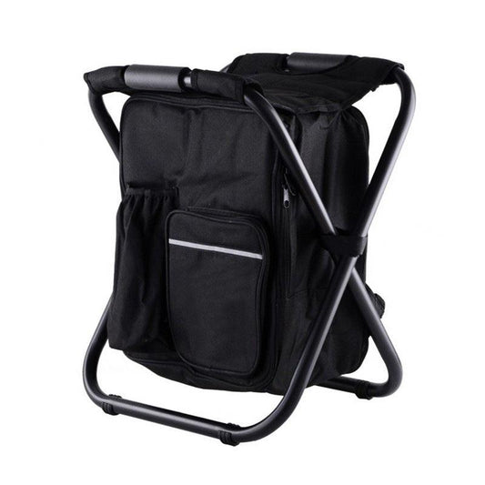 Black Insulated Cooler Backpack Chair - Foldable Stool for Picnics & BBQ.