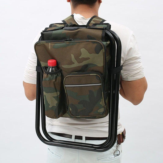 Camouflage Insulated Cooler Backpack Chair - Foldable Stool for Picnics & BBQ.