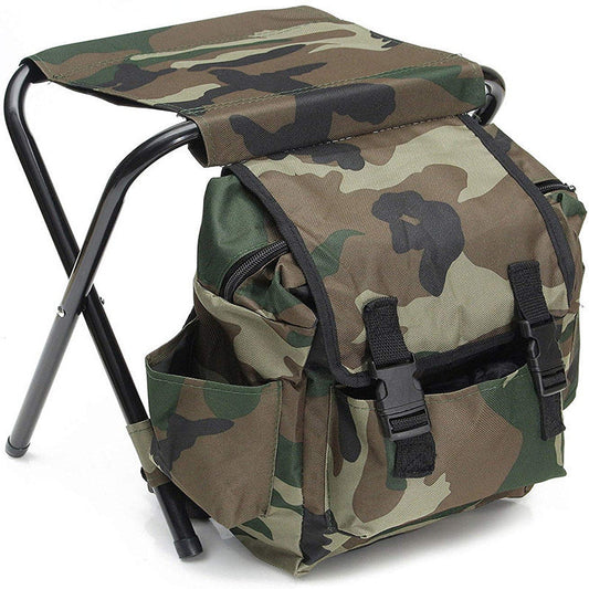 Folding Camo Backpack Stool - Portable Chair for Camping & Fishing.