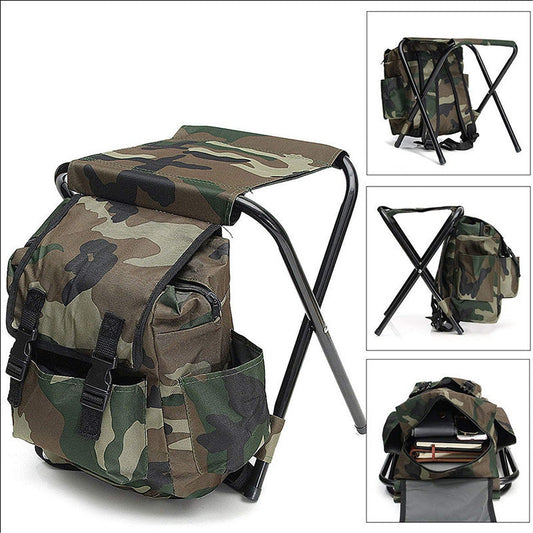 Folding Camo Backpack Stool - Portable Chair for Camping & Fishing.