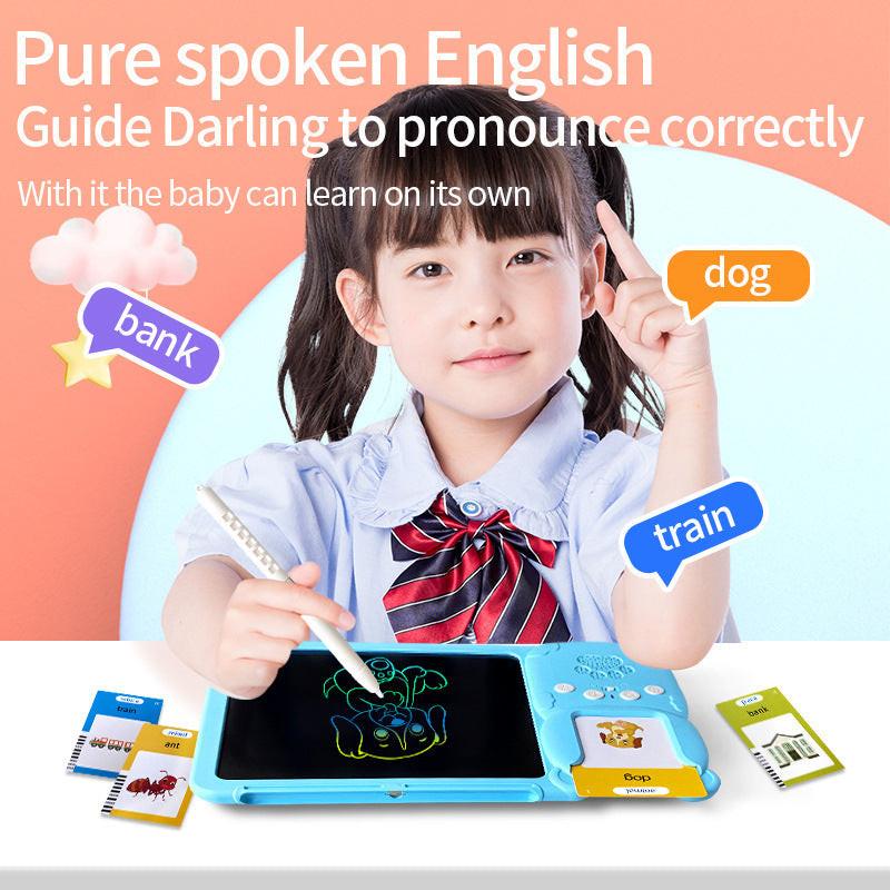 Pink (112 cards, pure English) Kids Interactive Early Education Toy: Combination Card Reader & LCD Drawing Board for Toddlers.